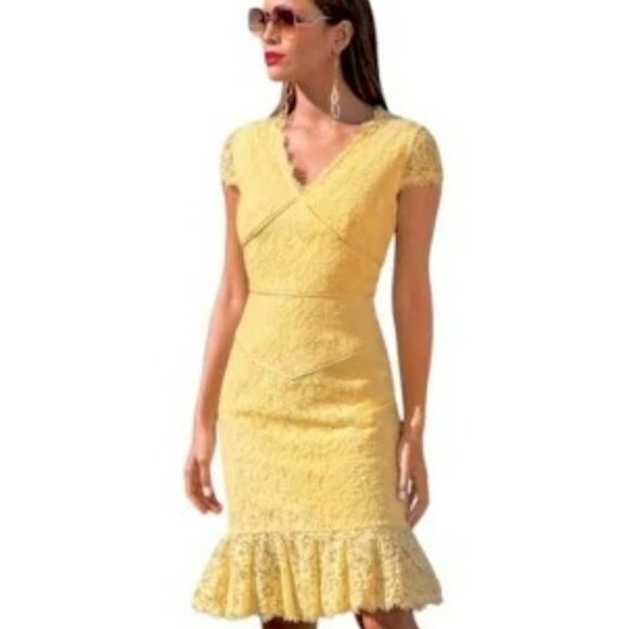 NWT Nue by Shani Trumpet Cap Sleeve Lace Midi Dress.  SZ 10 - Picture 3 of 9